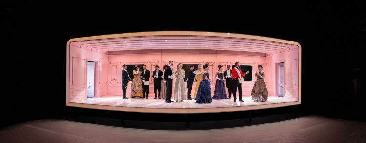 Wide shot of the set of Anna Karenina during a large group scene